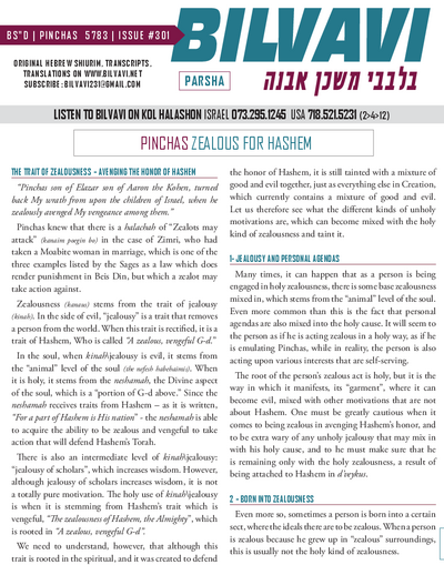 Bilvavi — Parshas Pinchas