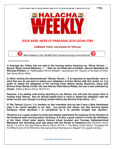 Halacha Weekly — Parshas Lech-Lecha
