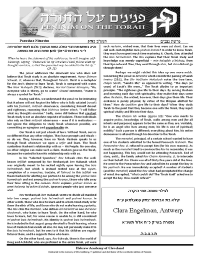 Peninim on the Torah — Parshas Nitzavim
