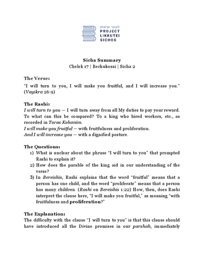 Project Likkutei Sichos — Parshas Bechukosai