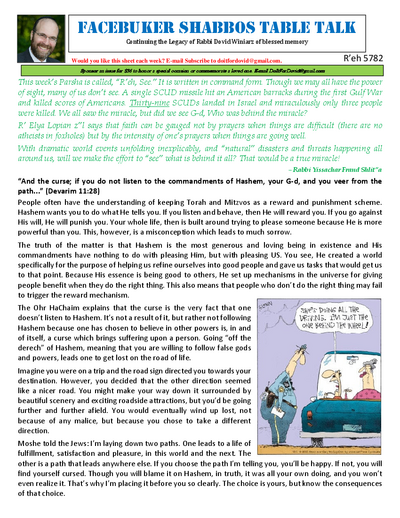 Facebuker Shabbos Table Talk — Parshas Re'eh