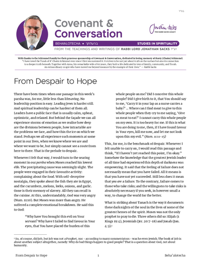 Covenant & Conversation — Parshas Behaalotcha