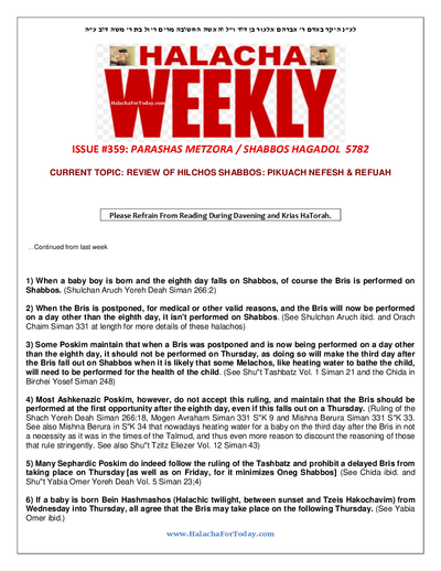 Halacha Weekly — Parshas Metzora