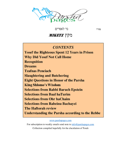 Parsha Pages — Parshas Mikeitz