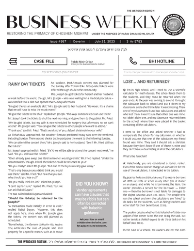 Business Weekly — Parshas Devorim