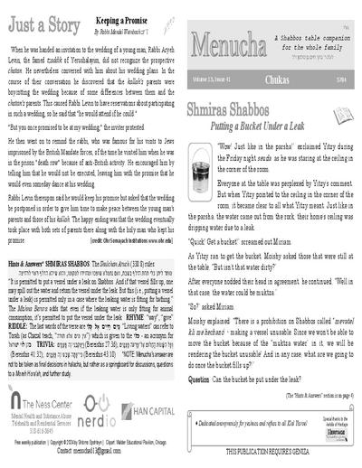 Menucha Magazine — Parshas Chukas