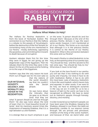 Words of Wisdom from Rabbi Yitzi — Parshas Kedoshim