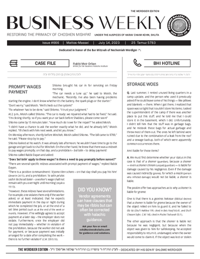 Business Weekly — Parshas Matos-Massei