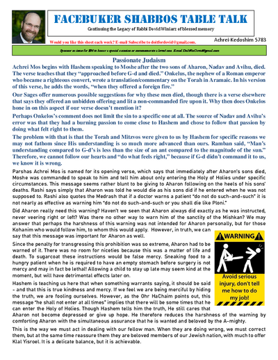 Facebuker Shabbos Table Talk — Parshas Acharei Mos-Kedoshim