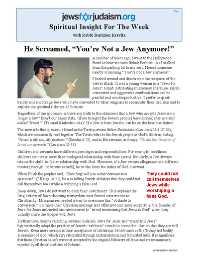 Jews for Judaism — Parshas Behar