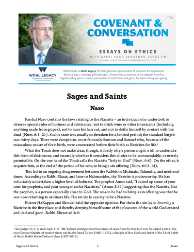 Covenant & Conversation — Parshas Naso