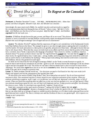 Divrei Shaagasi — Parshas Vayeishev