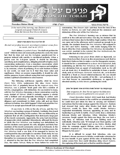 Peninim on the Torah — Parshas Matos-Massei