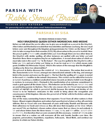Parsha with Rabbi Shmuel Brazil — Parshas Ki Sisa