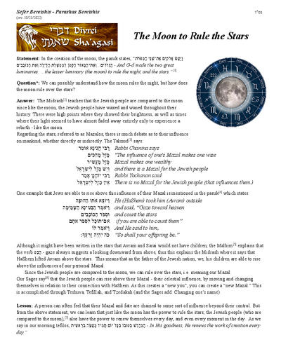 Divrei Shaagasi — Parshas Bereishis