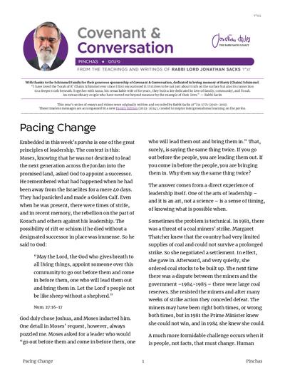 Covenant & Conversation — Parshas Pinchas