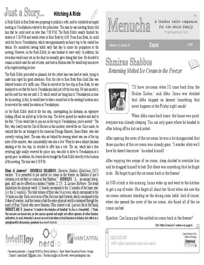 Menucha Magazine — Parshas Emor