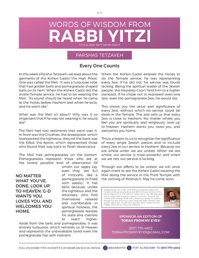 Words of Wisdom from Rabbi Yitzi — Parshas Tetzaveh
