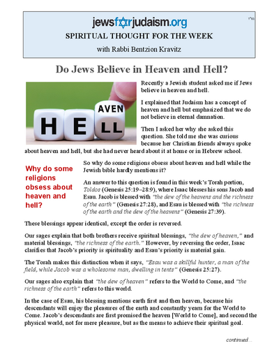 Jews for Judaism — Parshas Toldos