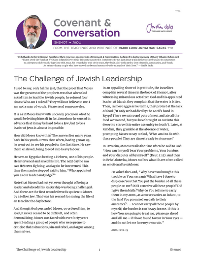 Covenant & Conversation — Parshas Shemos