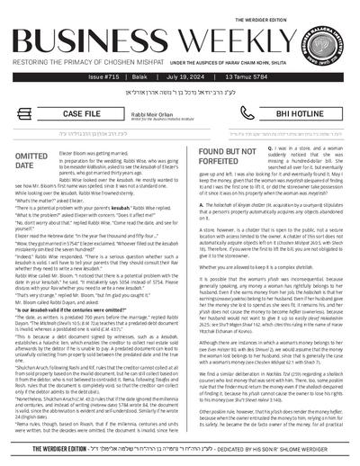 Business Weekly — Parshas Balak