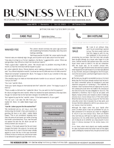 Business Weekly — Parshas Bereishis