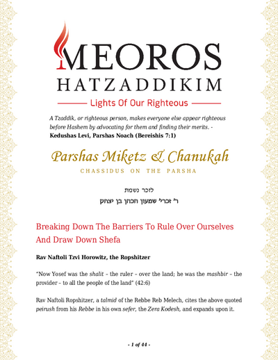 Me'oros Hatzaddikim — Parshas Mikeitz