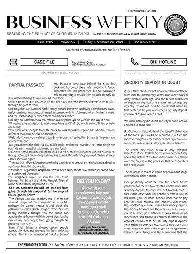 Business Weekly — Parshas Vayeishev