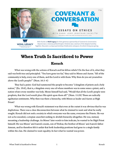 Covenant & Conversation — Parshas Korach