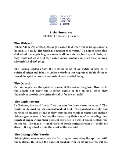 Project Likkutei Sichos — Parshas Bereishis