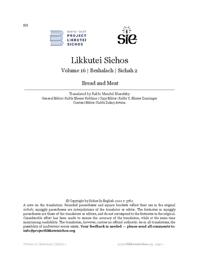 Project Likkutei Sichos — Parshas Beshalach