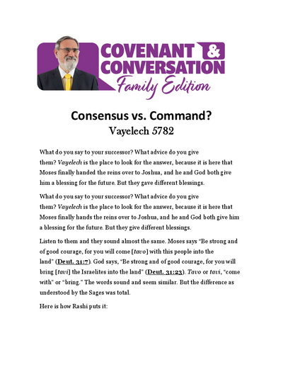 Covenant & Conversation — Parshas Vayelech