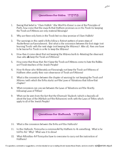 Questions on the Sidra — Parshas Bechukosai