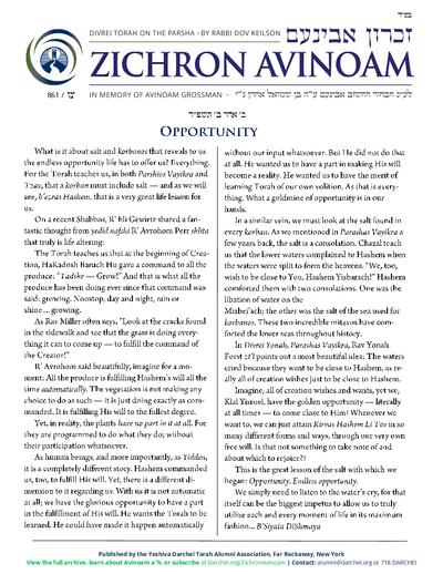 Zichron Avinoam — Parshas Tsav