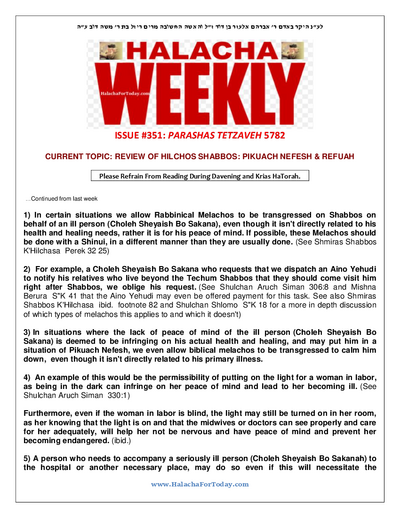 Halacha Weekly — Parshas Tetzaveh