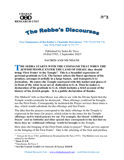 Chabad Research Unit — Parshas Ki Savo