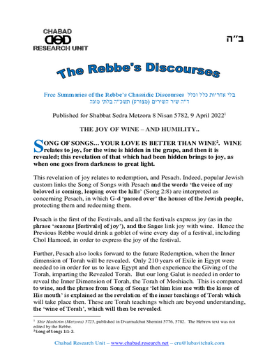 Chabad Research Unit — Parshas Metzora