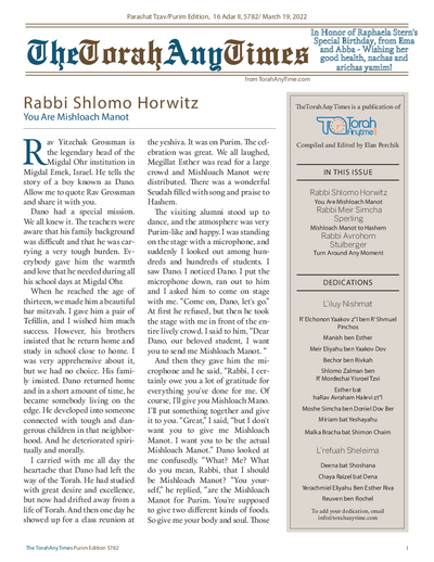 The Torah Anytimes — Parshas Tsav