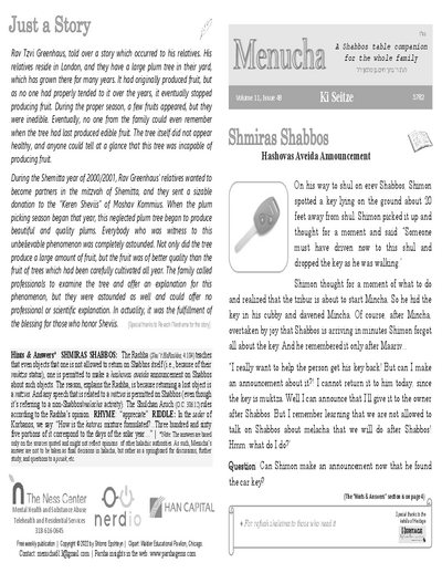 Menucha Magazine — Parshas Ki Teitzei