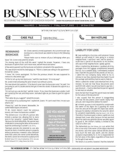 Business Weekly — Parshas Behaalotcha