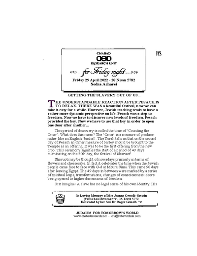 Chabad Research Unit — Parshas Acharei Mos