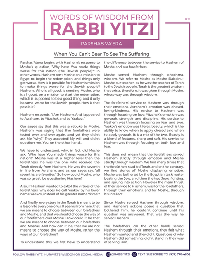 Words of Wisdom from Rabbi Yitzi — Parshas Va'eira