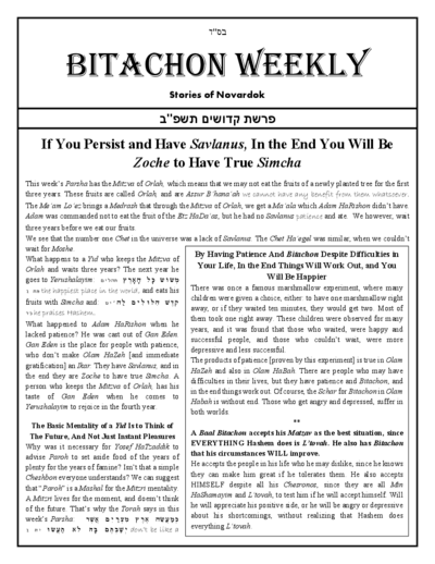 Bitachon Weekly — Parshas Kedoshim