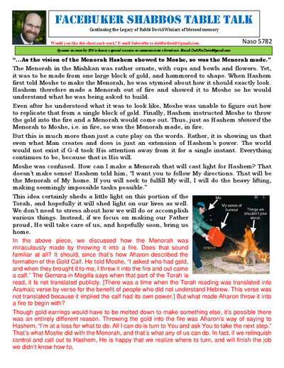 Facebuker Shabbos Table Talk — Parshas Behaalotcha