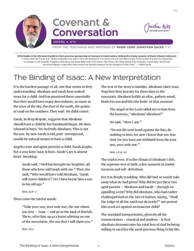 Covenant & Conversation — Parshas Vayeira