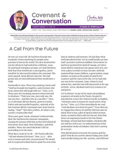 Covenant & Conversation — Parshas Chayei Sarah