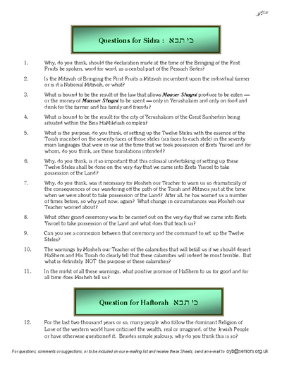 Questions on the Sidra — Parshas Ki Savo