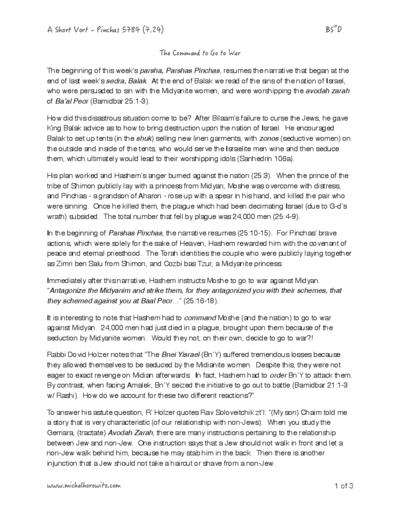 Michal Horowitz - Shiurim & Classes — Parshas Pinchas