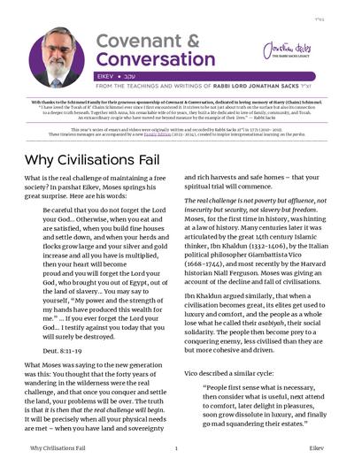 Covenant & Conversation — Parshas Eikev