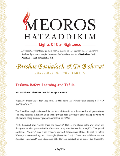 Me'oros Hatzaddikim — Parshas Beshalach